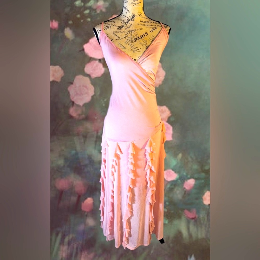 Cider Blush Peach Pink Ruffle-Trim Midi Dress